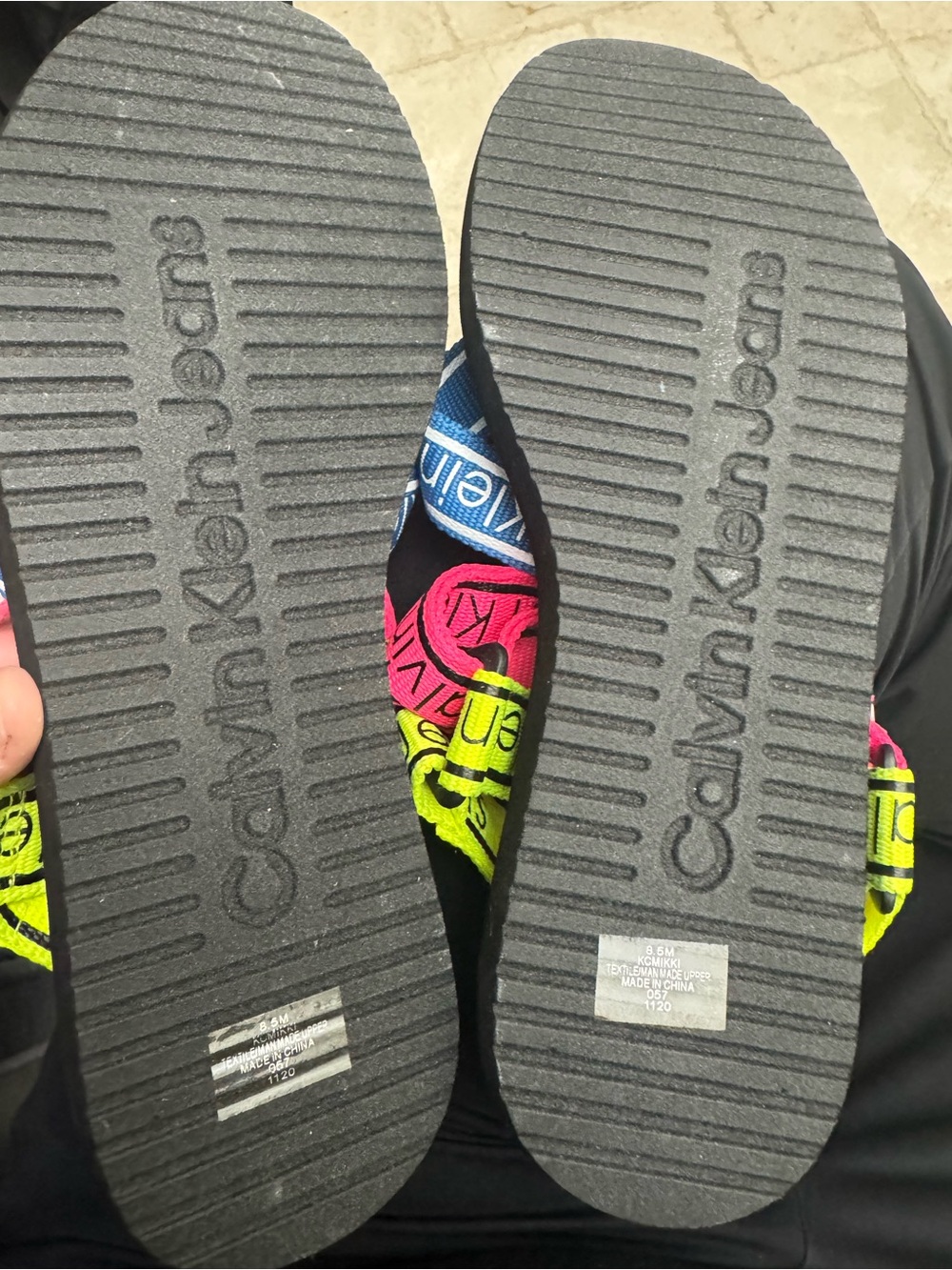 Calvin Klein Logo Strap Sandals Blue, Pink, Neon Yellow Size 8.5 - New - Picture 10 of 11